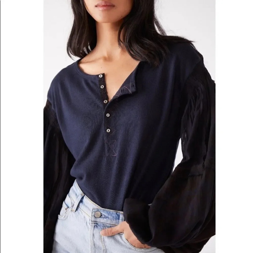 Free People Light Magic Henley in Navy
